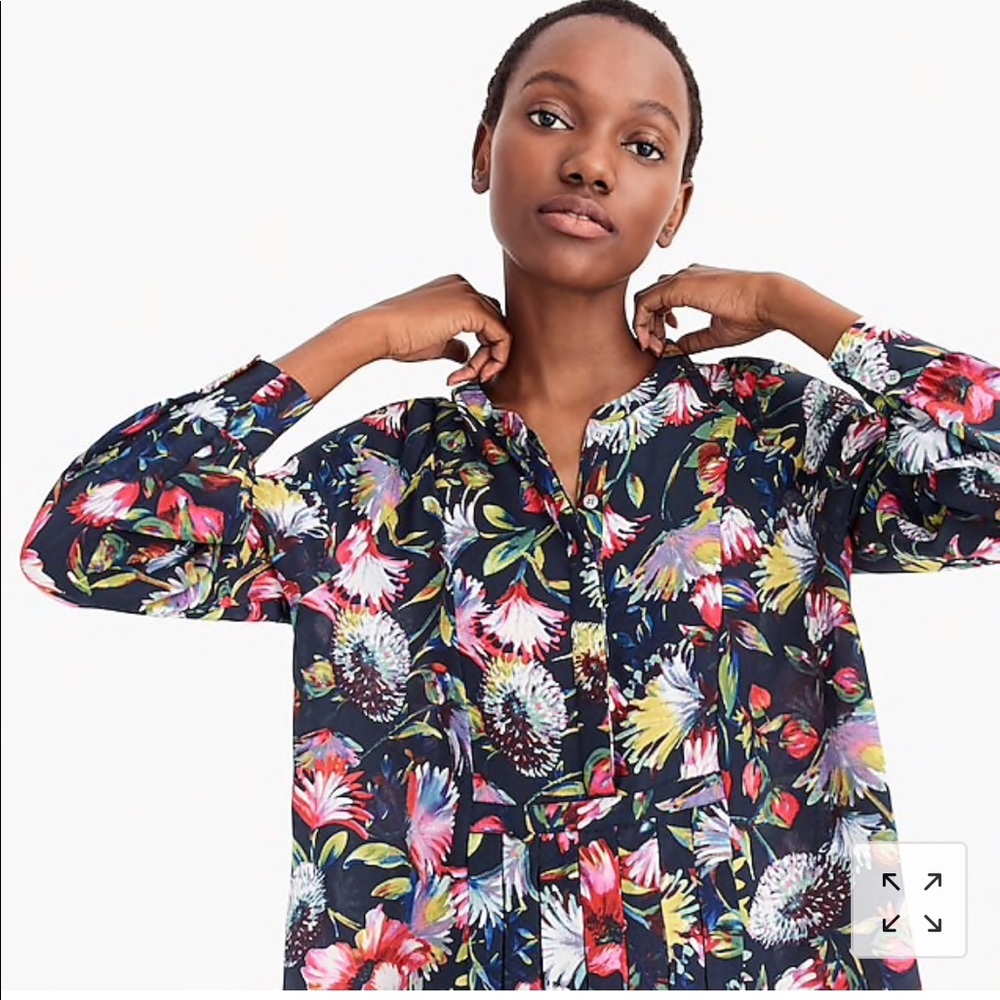 J Crew Petite silk pleated popover in floral print